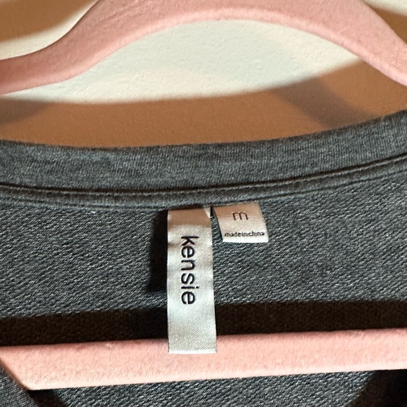 Kensie Gray w/ Blue White Striped Bottom Lightweight Long Sleeve Women’s Tee - Picture 3 of 7